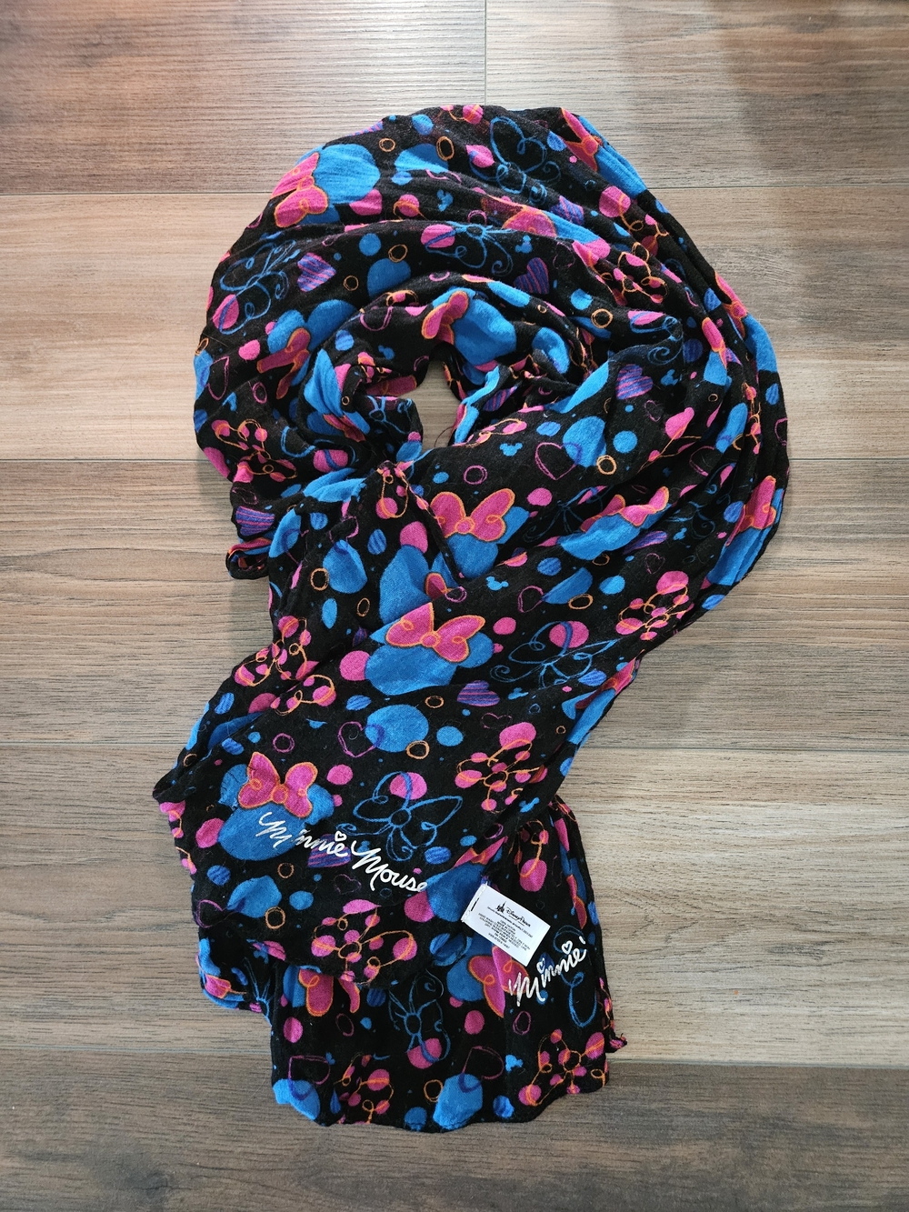 Disney Black Scarf with Blue and Pink Minnie Mouse